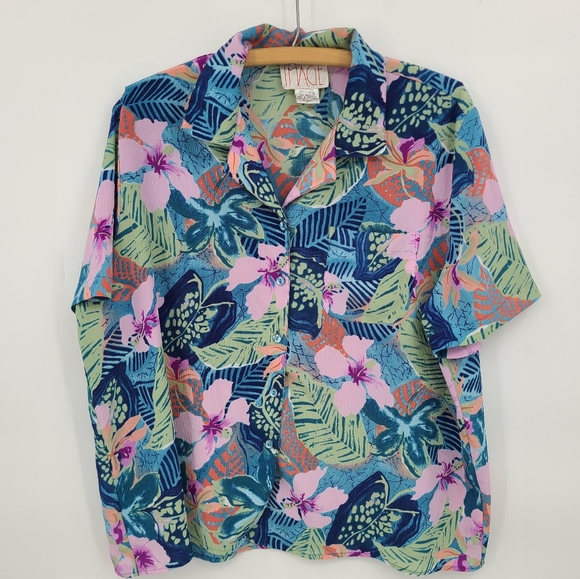 Vintage Tropical Floral Button Front Shirt - Picture 9 of 9